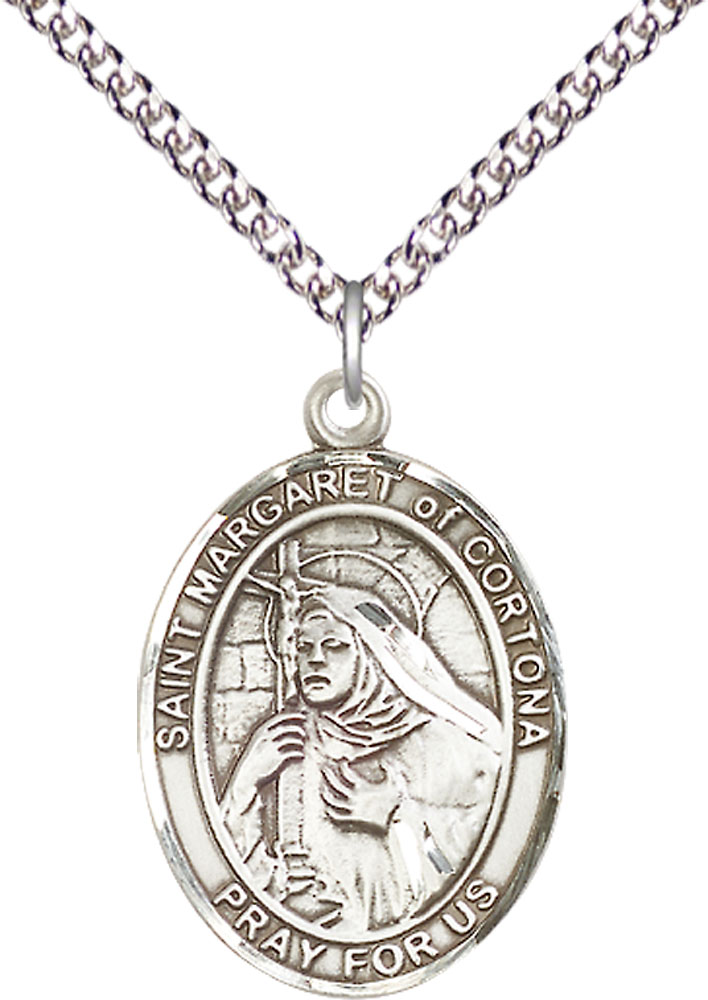 Sterling Silver Saint Margaret of Cortona Pendant on a 24 inch Sterling Silver Heavy Curb chain