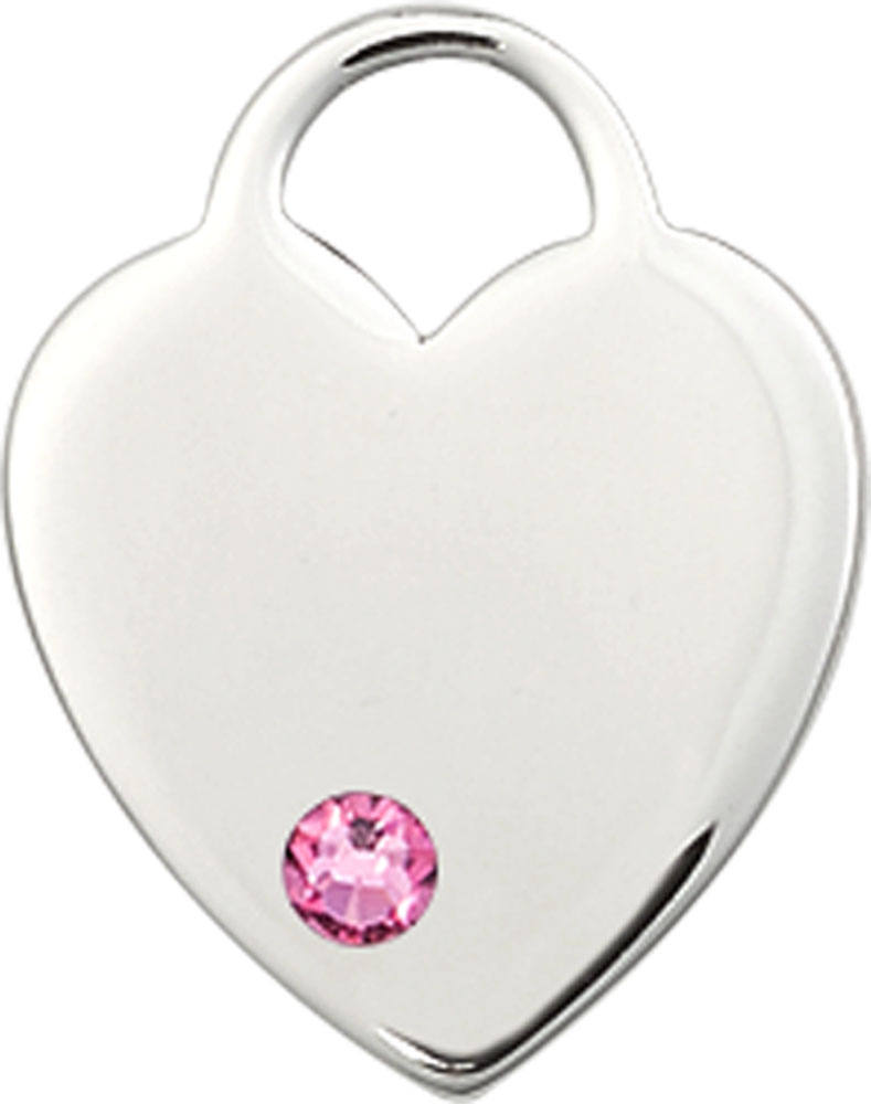 Sterling Silver Heart Medal with a 3mm Rose Swarovski stone