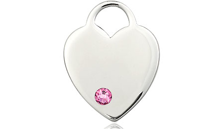 Sterling Silver Heart Medal with a 3mm Rose Swarovski stone