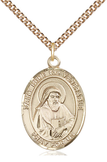 14kt Gold Filled Saint Bede the Venerable Pendant on a 24 inch Gold Filled Heavy Curb chain