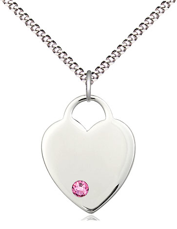 Sterling Silver Heart Pendant with a 3mm Rose Swarovski stone on a 18 inch Light Rhodium Light Curb chain
