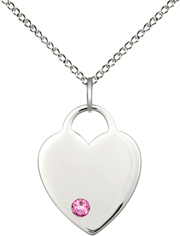 Sterling Silver Heart Pendant with a 3mm Rose Swarovski stone on a 18 inch Sterling Silver Light Curb chain
