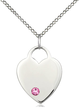 Sterling Silver Heart Pendant with a 3mm Rose Swarovski stone on a 18 inch Sterling Silver Light Curb chain