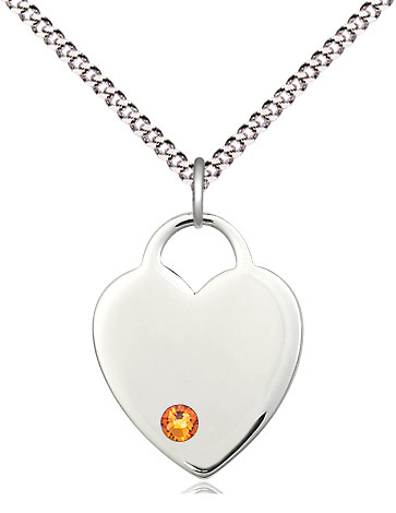 Sterling Silver Heart Pendant with a 3mm Topaz Swarovski stone on a 18 inch Light Rhodium Light Curb chain