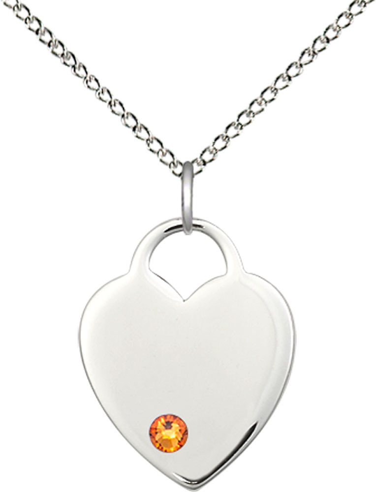 Sterling Silver Heart Pendant with a 3mm Topaz Swarovski stone on a 18 inch Sterling Silver Light Curb chain