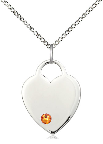 Sterling Silver Heart Pendant with a 3mm Topaz Swarovski stone on a 18 inch Sterling Silver Light Curb chain