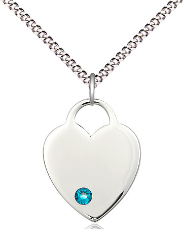 Sterling Silver Heart Pendant with a 3mm Zircon Swarovski stone on a 18 inch Light Rhodium Light Curb chain