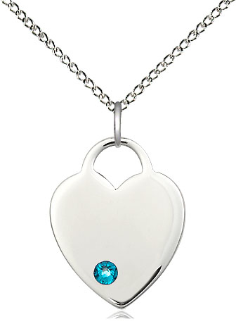 Sterling Silver Heart Pendant with a 3mm Zircon Swarovski stone on a 18 inch Sterling Silver Light Curb chain