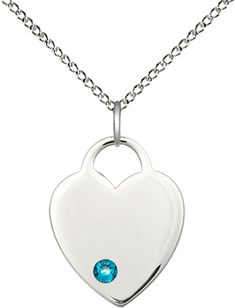 Sterling Silver Heart Pendant with a 3mm Zircon Swarovski stone on a 18 inch Sterling Silver Light Curb chain