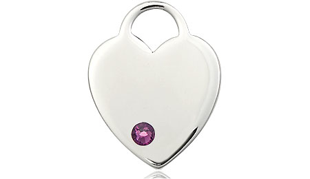 Sterling Silver Heart Medal with a 3mm Amethyst Swarovski stone