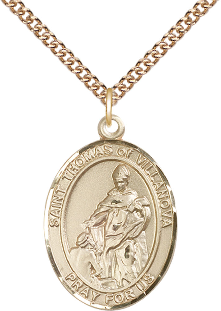 14kt Gold Filled Saint Thomas of Villanova Pendant on a 24 inch Gold Filled Heavy Curb chain