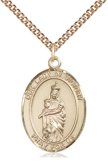 14kt Gold Filled Our Lady of Victory Pendant on a 24 inch Gold Filled Heavy Curb chain