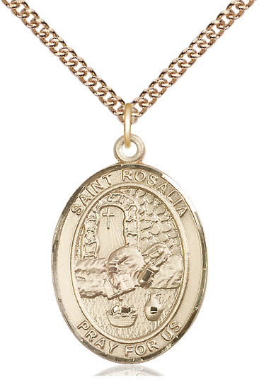 14kt Gold Filled Saint Rosalia Pendant on a 24 inch Gold Filled Heavy Curb chain