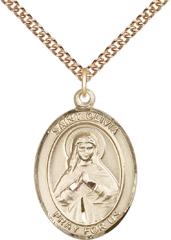 14kt Gold Filled Saint Olivia Pendant on a 24 inch Gold Filled Heavy Curb chain