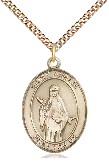 14kt Gold Filled Saint Amelia Pendant on a 24 inch Gold Filled Heavy Curb chain