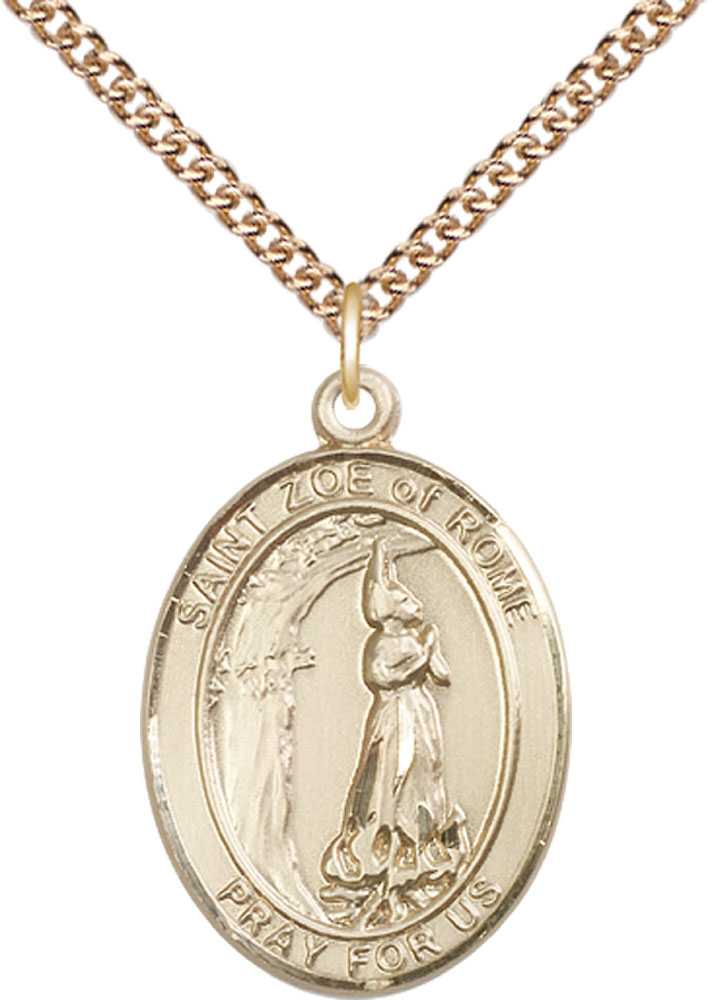 14kt Gold Filled Saint Zoe of Rome Pendant on a 24 inch Gold Filled Heavy Curb chain
