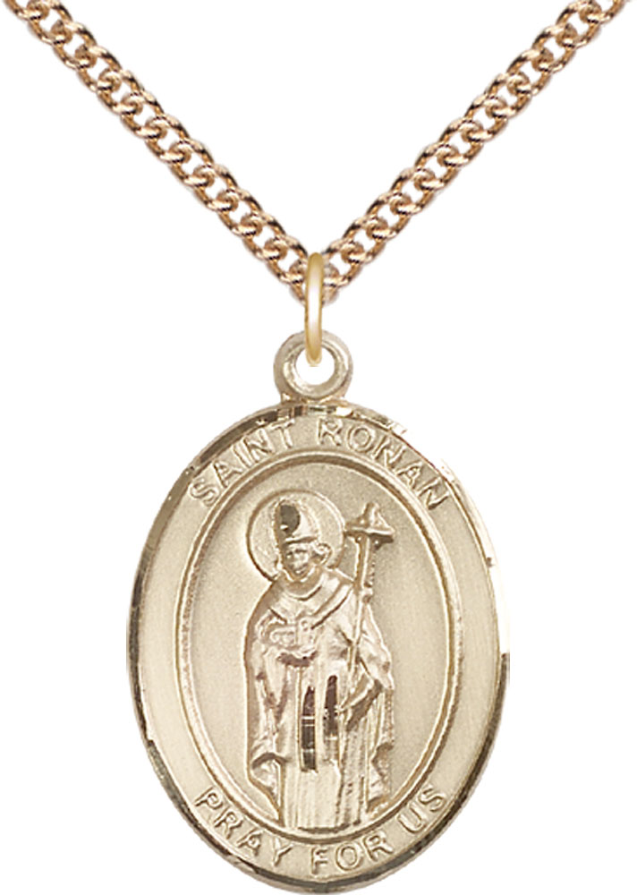 14kt Gold Filled Saint Ronan Pendant on a 24 inch Gold Filled Heavy Curb chain