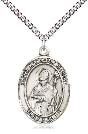 Sterling Silver Saint Malachy O'More Pendant on a 24 inch Sterling Silver Heavy Curb chain