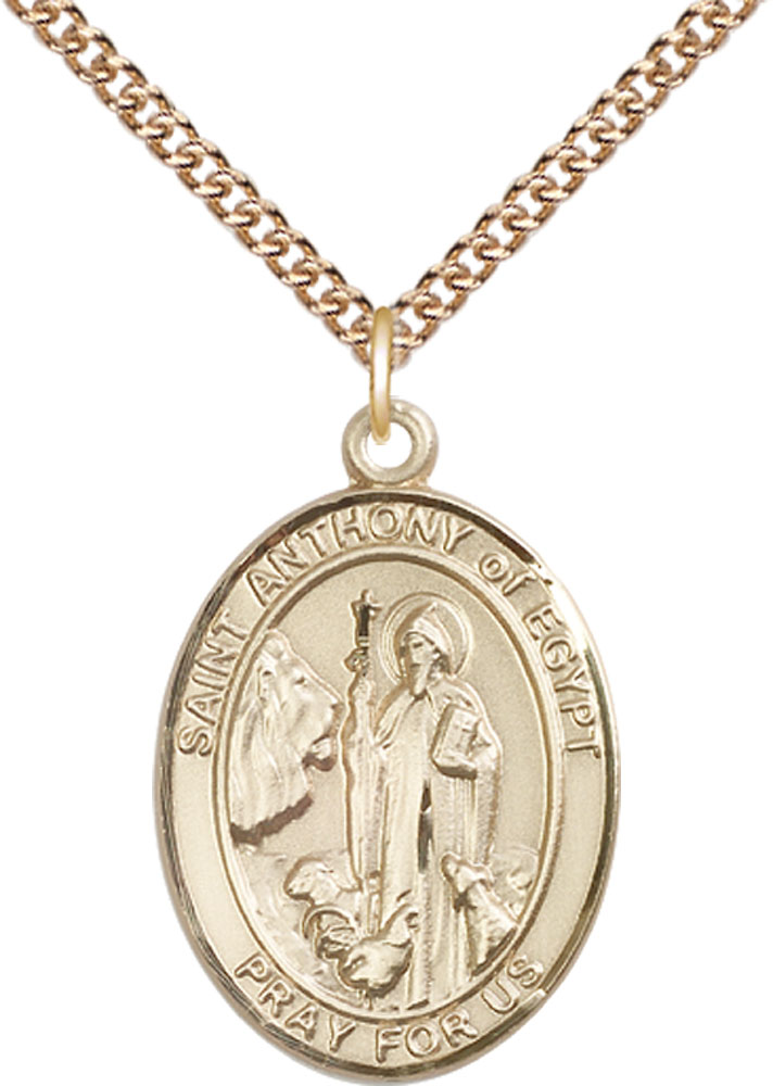 14kt Gold Filled Saint Anthony of Egypt Pendant on a 24 inch Gold Filled Heavy Curb chain