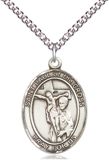 Sterling Silver Saint Paul of the Cross Pendant on a 24 inch Sterling Silver Heavy Curb chain