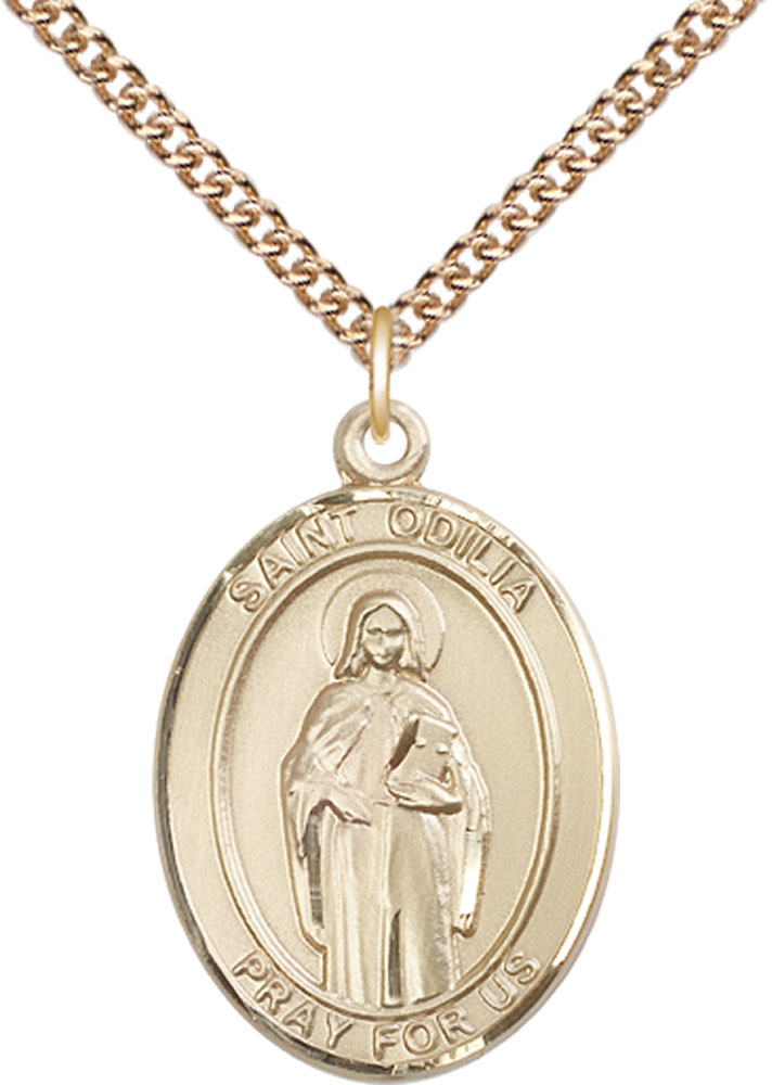 14kt Gold Filled Saint Odilia Pendant on a 24 inch Gold Filled Heavy Curb chain