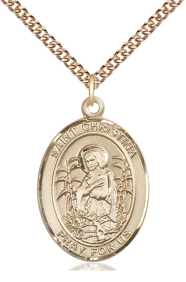 14kt Gold Filled Saint Christina the Astonishing Pendant on a 24 inch Gold Filled Heavy Curb chain