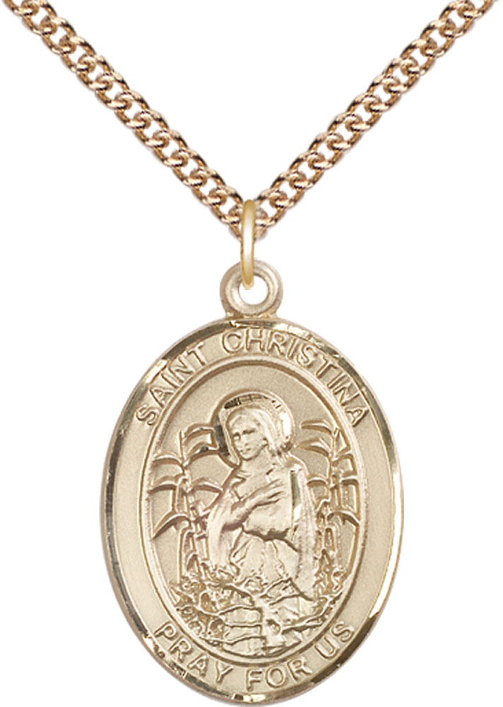 14kt Gold Filled Saint Christina the Astonishing Pendant on a 24 inch Gold Filled Heavy Curb chain