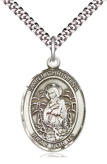 Sterling Silver Saint Christina the Astonishing Pendant on a 24 inch Light Rhodium Heavy Curb chain