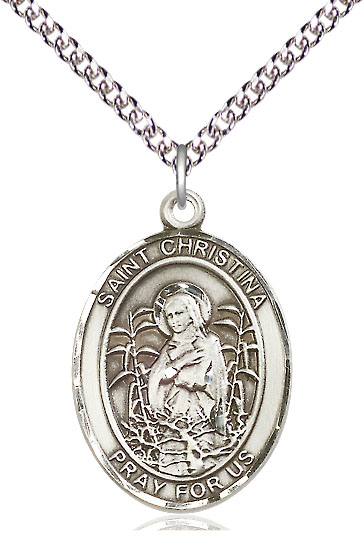 Sterling Silver Saint Christina the Astonishing Pendant on a 24 inch Sterling Silver Heavy Curb chain