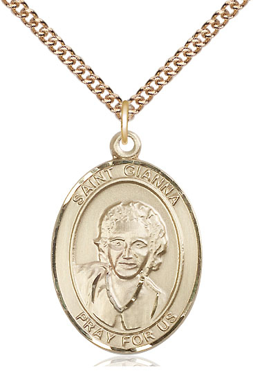 14kt Gold Filled Saint Gianna Pendant on a 24 inch Gold Filled Heavy Curb chain