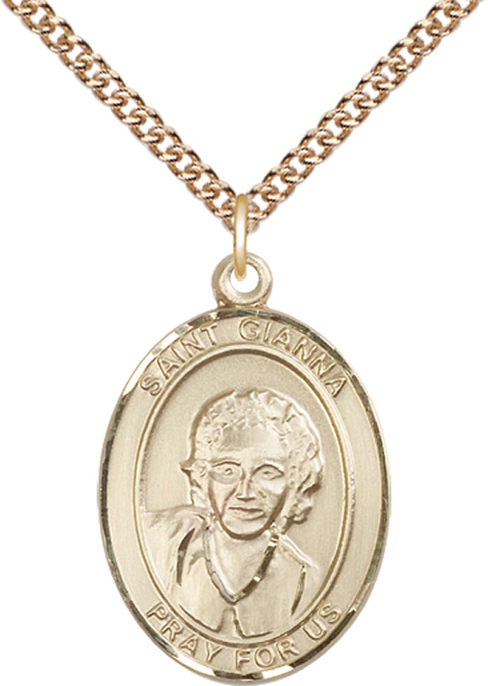 14kt Gold Filled Saint Gianna Pendant on a 24 inch Gold Filled Heavy Curb chain