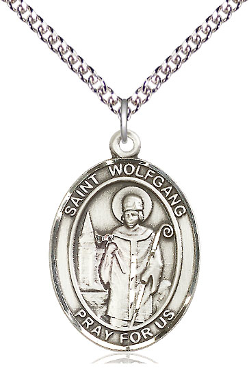Sterling Silver Saint Wolfgang Pendant on a 24 inch Sterling Silver Heavy Curb chain