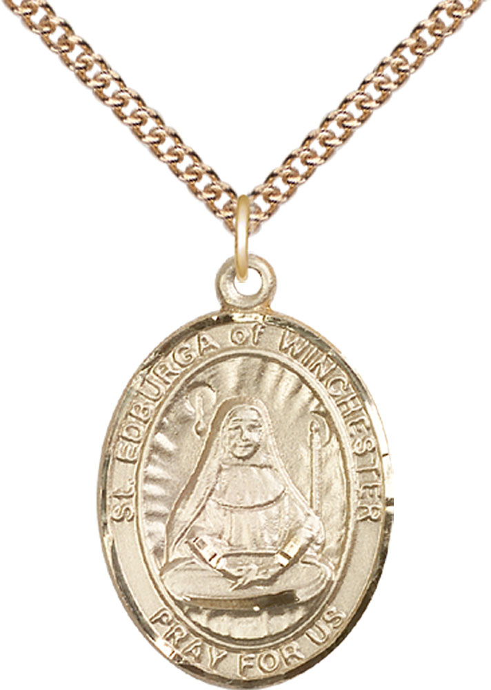 14kt Gold Filled Saint Edburga of Winchester Pendant on a 24 inch Gold Filled Heavy Curb chain