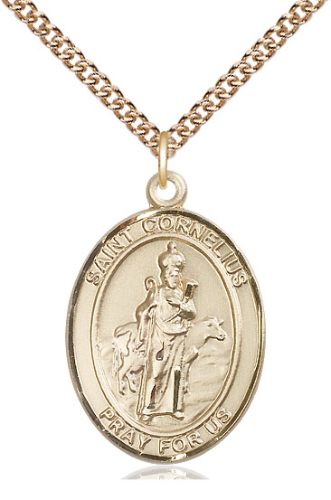 14kt Gold Filled Saint Cornelius Pendant on a 24 inch Gold Filled Heavy Curb chain