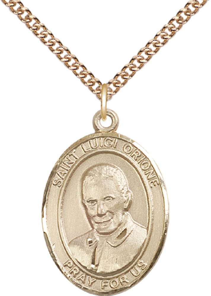 14kt Gold Filled Saint Luigi Orione Pendant on a 24 inch Gold Filled Heavy Curb chain
