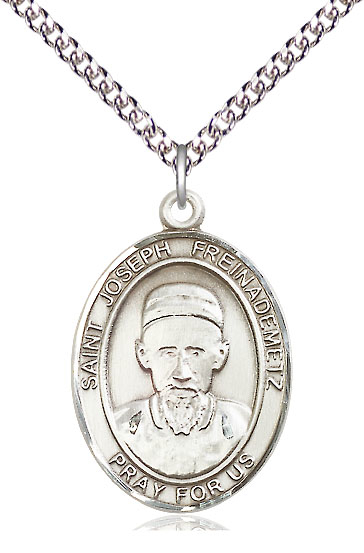 Sterling Silver Saint Joseph Freinademetz Pendant on a 24 inch Sterling Silver Heavy Curb chain