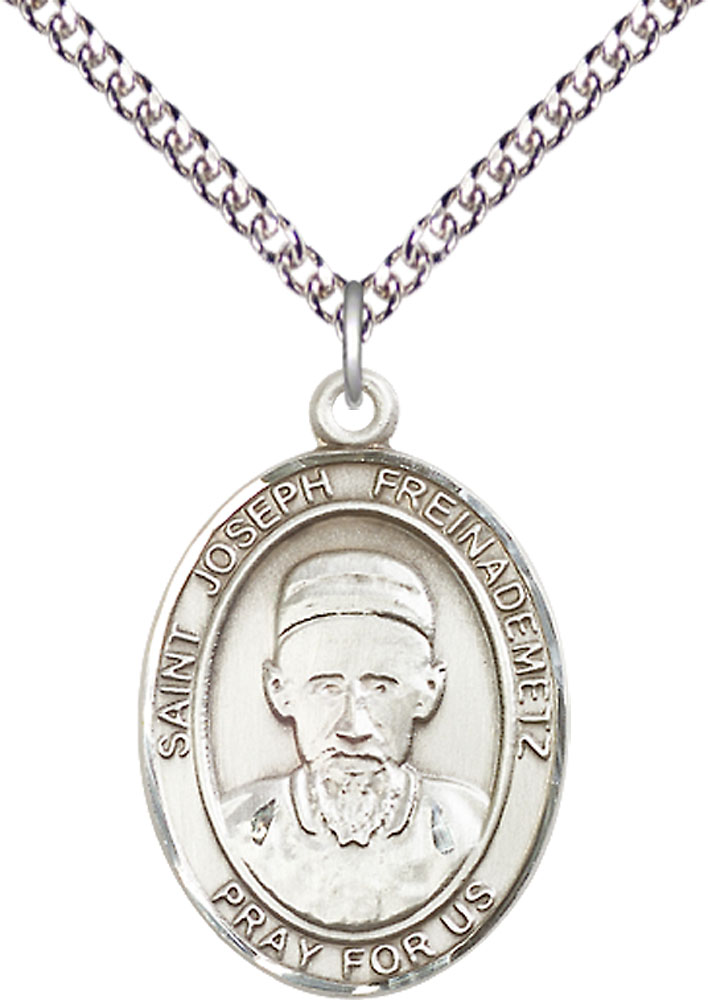 Sterling Silver Saint Joseph Freinademetz Pendant on a 24 inch Sterling Silver Heavy Curb chain