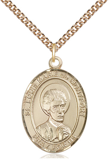 14kt Gold Filled Saint Louis Marie de Montfort Pendant on a 24 inch Gold Filled Heavy Curb chain