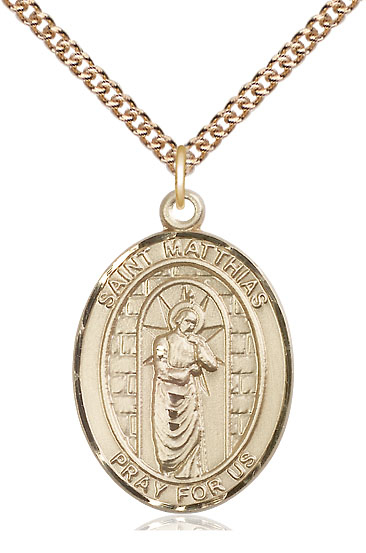 14kt Gold Filled Saint Matthias the Apostle Pendant on a 24 inch Gold Filled Heavy Curb chain