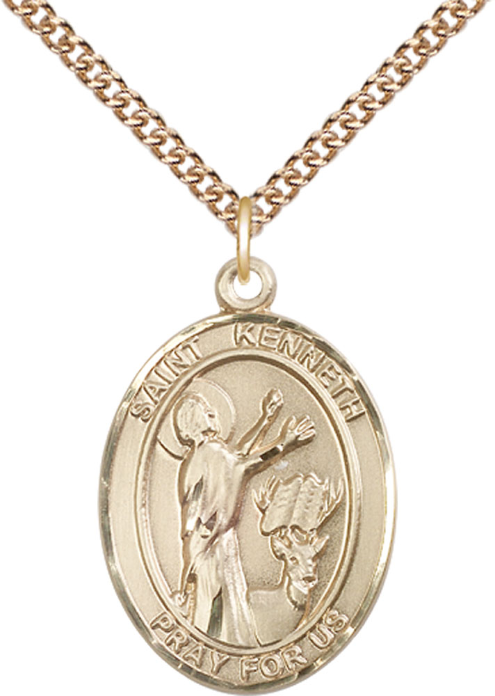 14kt Gold Filled Saint Kenneth Pendant on a 24 inch Gold Filled Heavy Curb chain