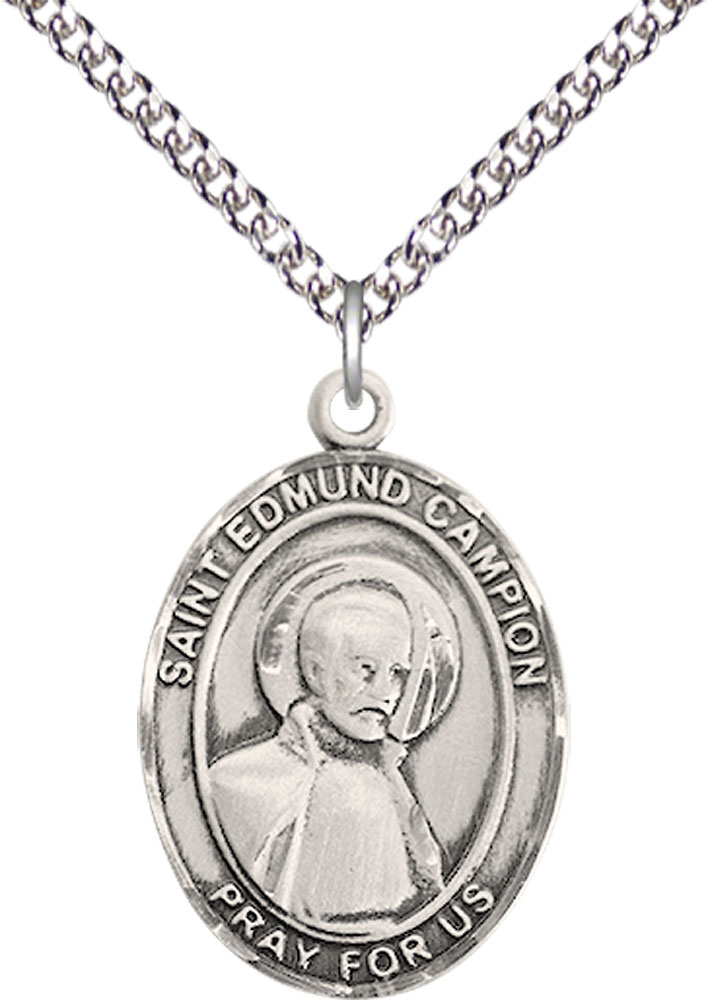 Sterling Silver Saint Edmund Campion Pendant on a 24 inch Sterling Silver Heavy Curb chain