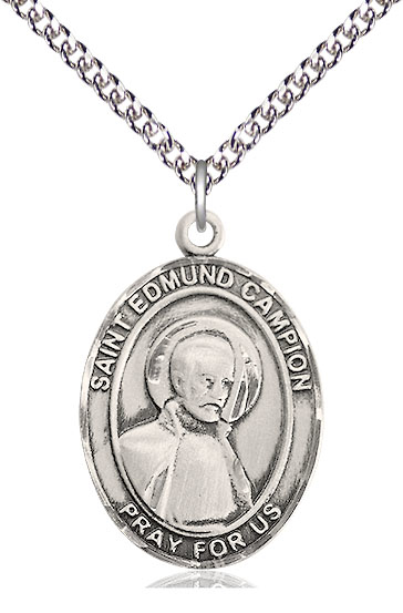Sterling Silver Saint Edmund Campion Pendant on a 24 inch Sterling Silver Heavy Curb chain