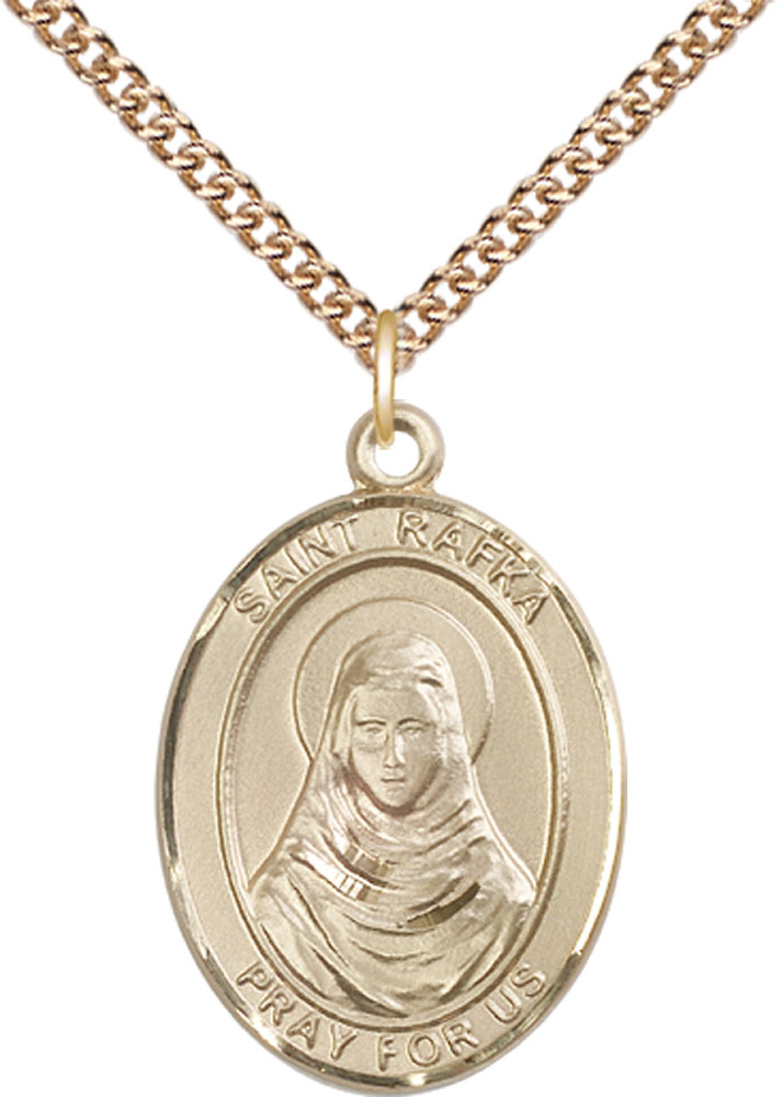 14kt Gold Filled Saint Rafka Pendant on a 24 inch Gold Filled Heavy Curb chain