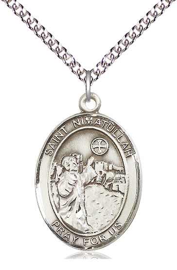 Sterling Silver Saint Nimatullah Pendant on a 24 inch Sterling Silver Heavy Curb chain