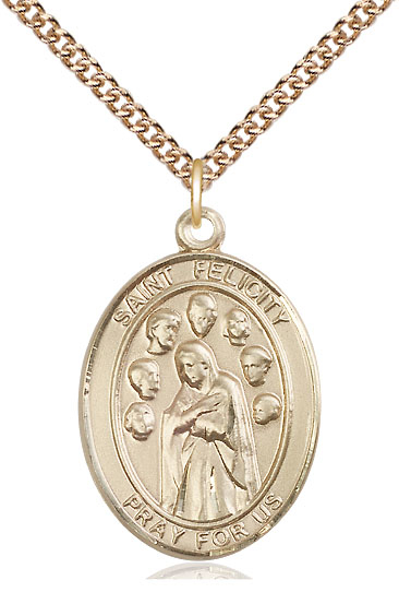 14kt Gold Filled Saint Felicity Pendant on a 24 inch Gold Filled Heavy Curb chain