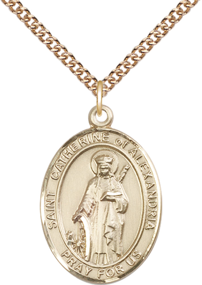 14kt Gold Filled Saint Catherine of Alexandria Pendant on a 24 inch Gold Filled Heavy Curb chain