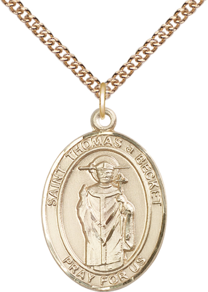 14kt Gold Filled Saint Thomas A Becket Pendant on a 24 inch Gold Filled Heavy Curb chain