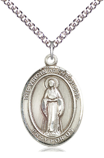 Sterling Silver Virgin of the Globe Pendant on a 24 inch Sterling Silver Heavy Curb chain