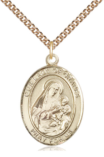 14kt Gold Filled Our Lady of Grapes Pendant on a 24 inch Gold Filled Heavy Curb chain