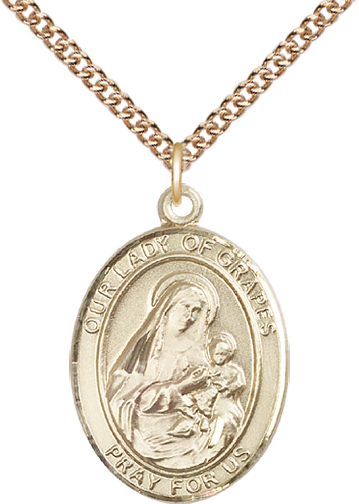 14kt Gold Filled Our Lady of Grapes Pendant on a 24 inch Gold Filled Heavy Curb chain
